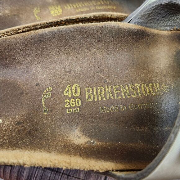 Birkenstock Silver Slide Sandals with‎ Cork Footbed Sz L9 M7 - Picture 10 of 13